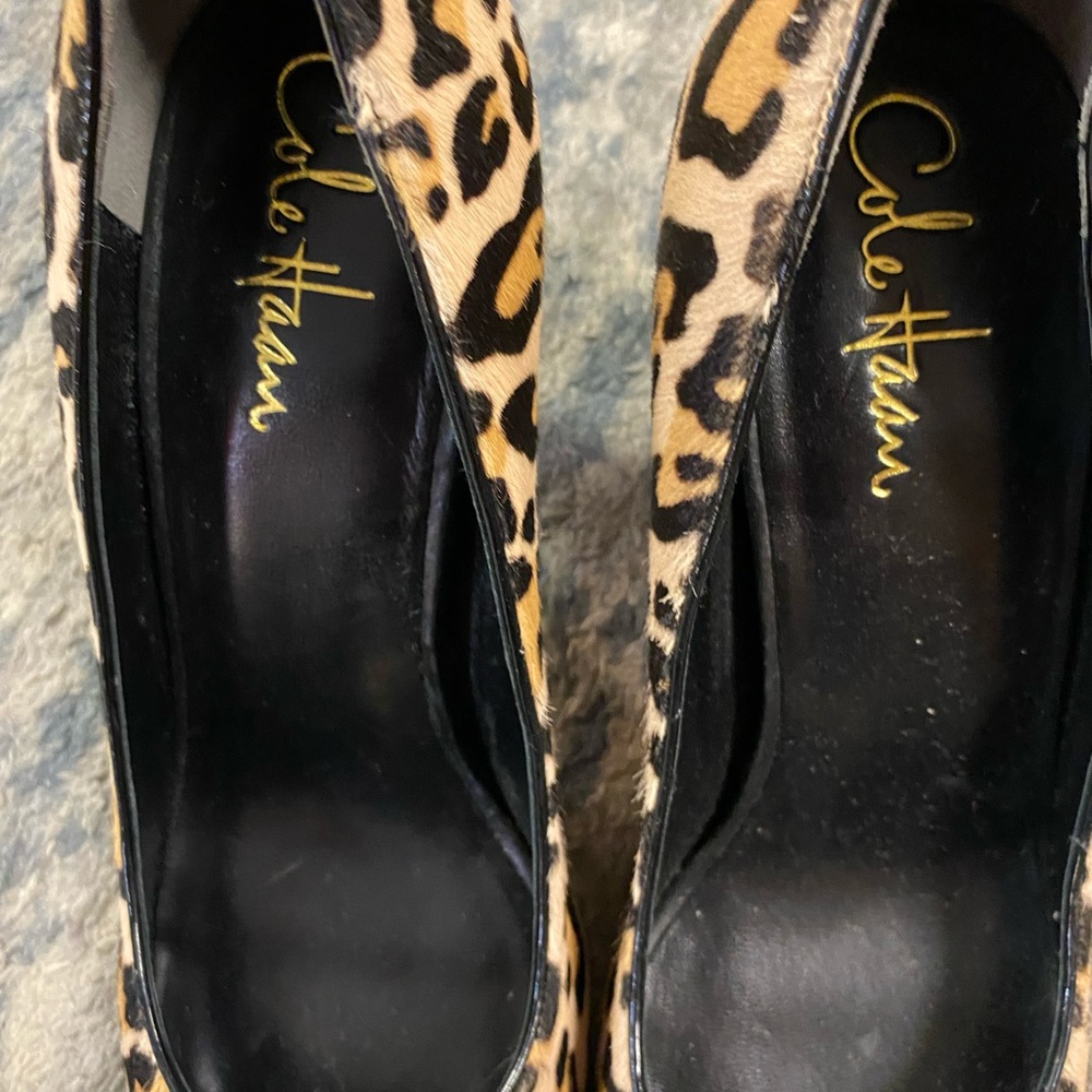 Cole Haan Black Peep Toe Heels with Leopard Bow - Picture 8 of 9